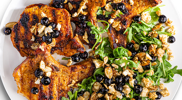 Grilled Pork Chops with Blueberry Feta Salad Recipe