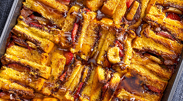 Overnight Hazelnut Fruit Stuffed French Toast Bake
