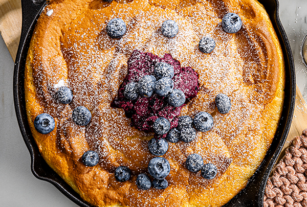 Japanese-Style Souffle Pancake Skillet with Blueberry Butter