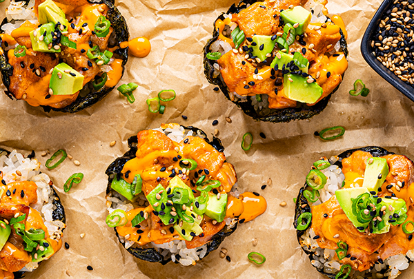 Spicy Tuna-Avocado Baked Sushi Cups