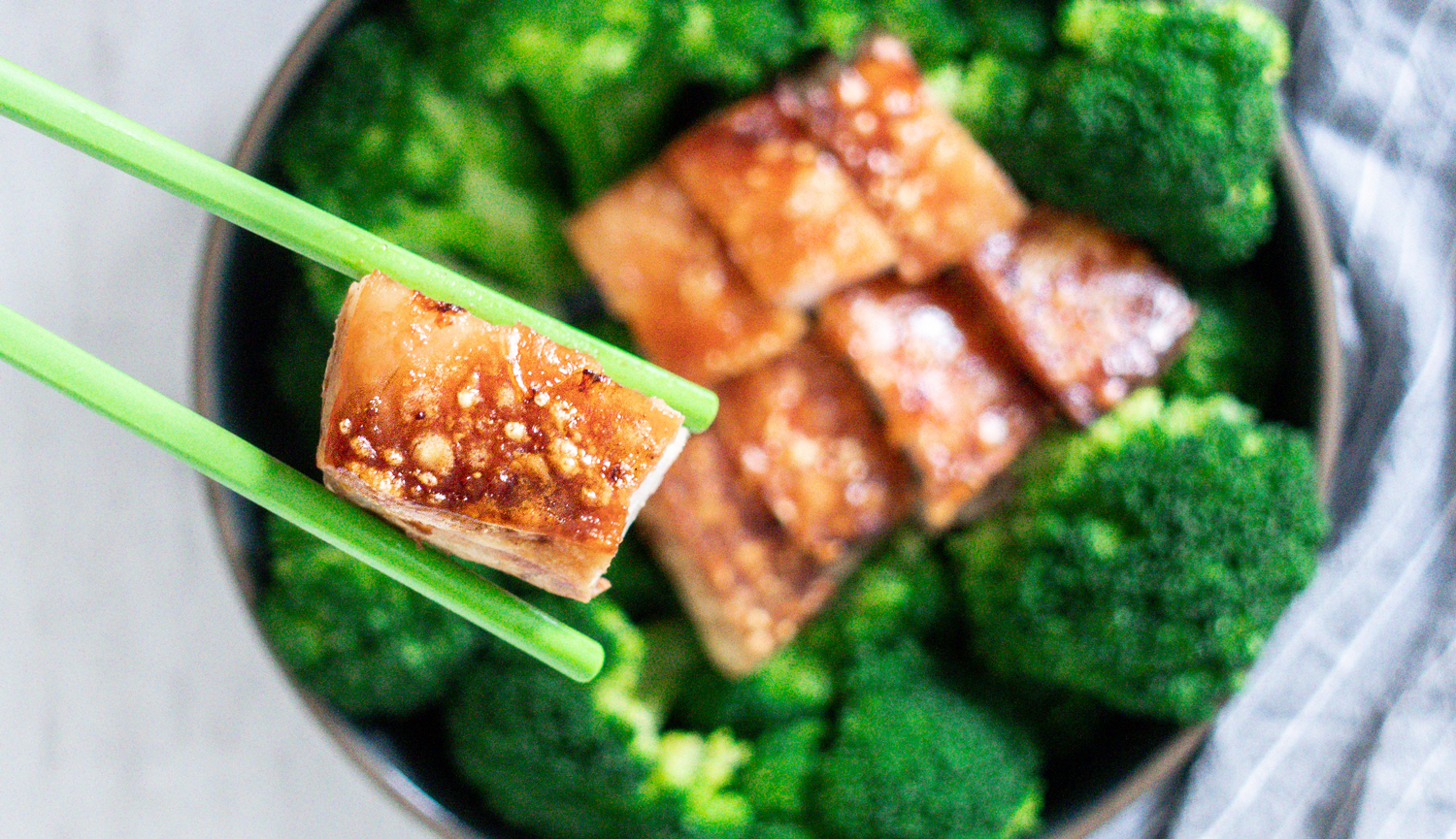 Crispy Roasted Pork Belly Over Broccoli