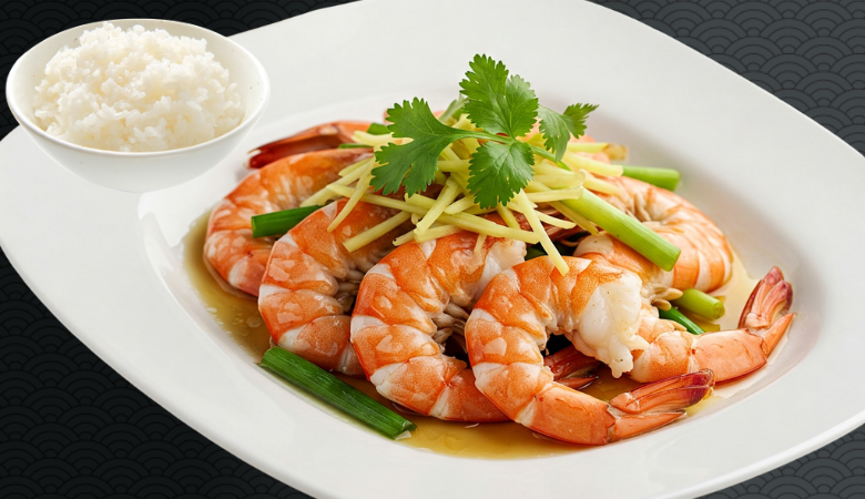 Steamed Spot Prawns with Ginger and Scallion