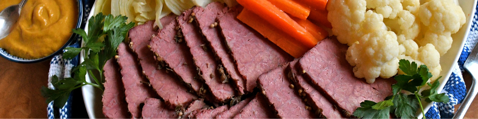 Corned Beef with Buttered Vegetables and Hot Mustard