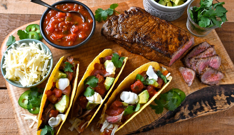 Chili Charred Strip Loin Steak Tacos