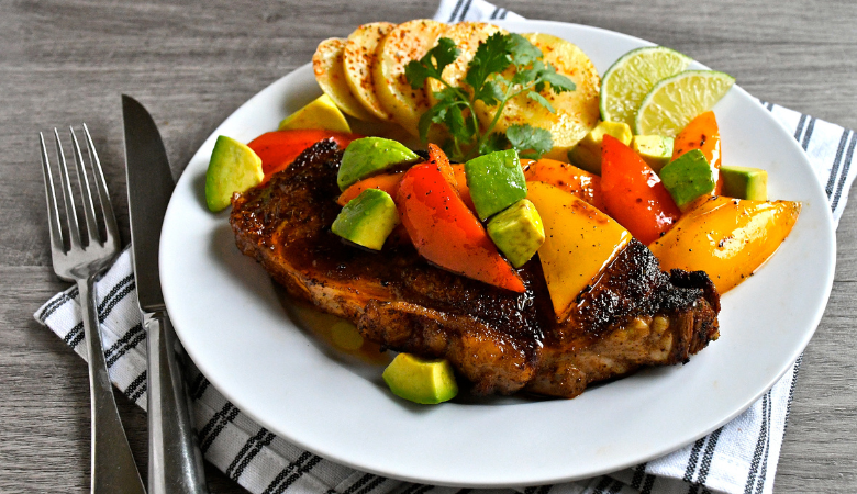 Chili-spiced Steaks with Charred Peppers and Avocado