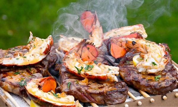 Garlic Butter-basted Grilled Steak and Lobster 