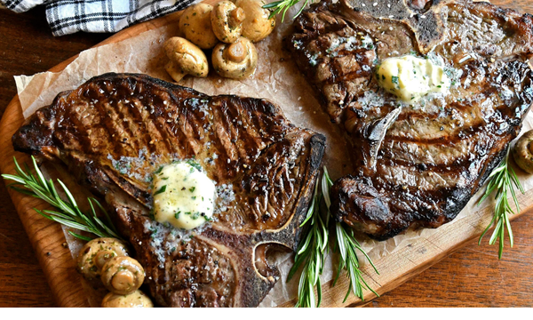 Grilled T-bone Steaks with Mâitre d'Hôtel Butter