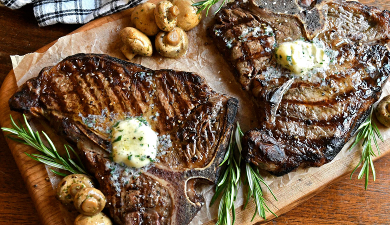 Grilled T-bone Steaks with Mâitre d'Hôtel Butter