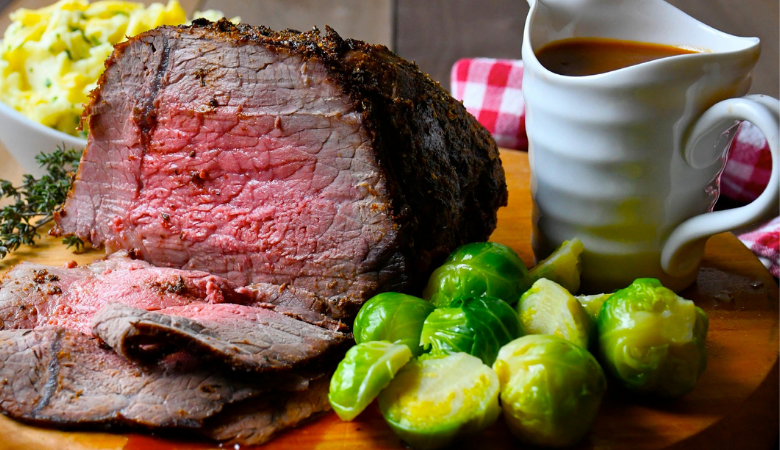 Roast Beef with Cheddar, Parsley and Horseradish Mashed Potatoes 