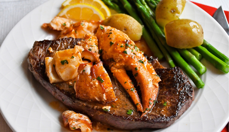 Seared Sirloin Steaks with Buttery Baked Atlantic Lobster