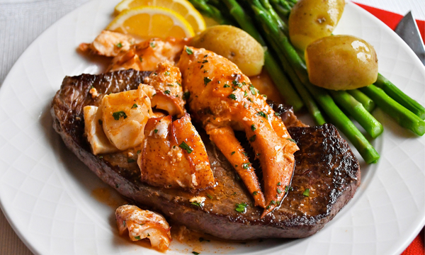 Seared Sirloin Steaks with Buttery Baked Atlantic Lobster