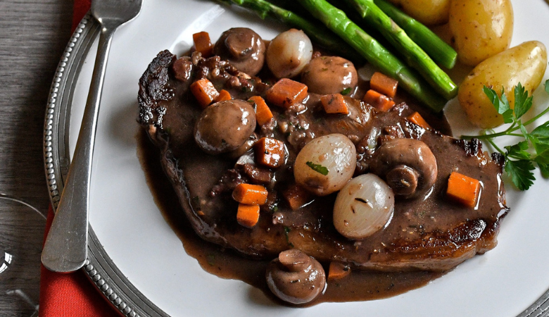 Strip Loin Steaks with Bourguignon Sauce