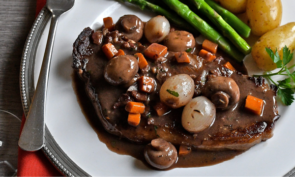 Strip Loin Steaks with Bourguignon Sauce