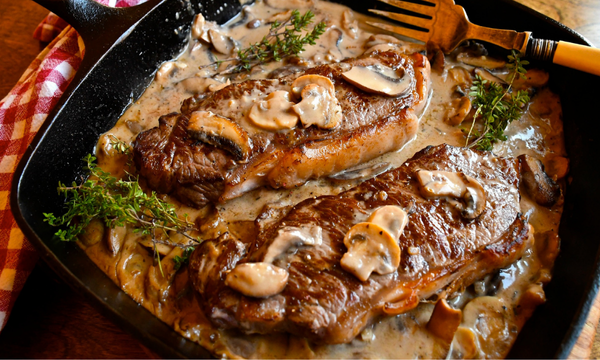 Strip Loin Steaks with Mushroom Whisky Sauce 