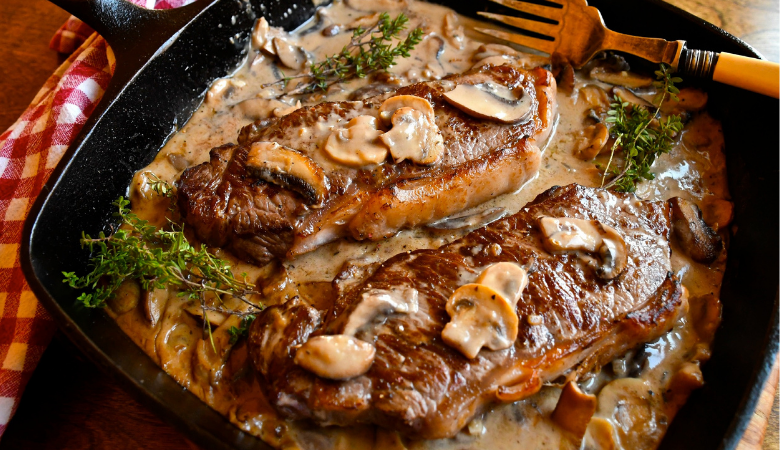 Strip Loin Steaks with Mushroom Whisky Sauce 