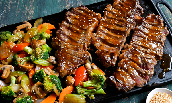 Teppanyaki-style Strip Loin Steaks and Vegetables