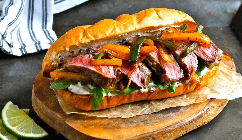 Chipotle Cheese Strip Loin Steak Sandwiches