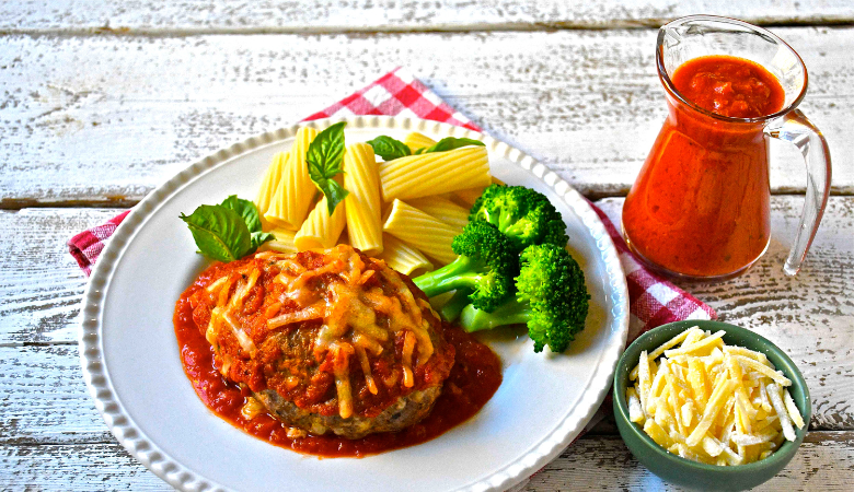 Mini Meatloaf with Basil, Parmesan and Marinara Sauce