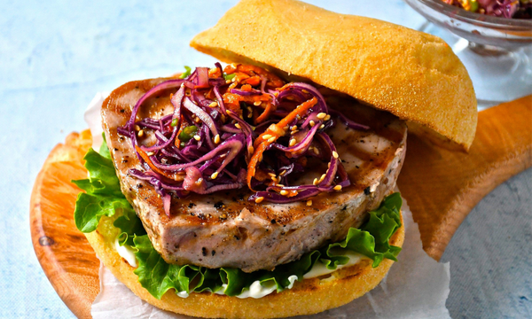 Ahi Tuna Burgers with Wasabi Sesame Slaw