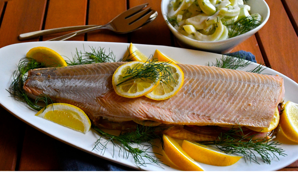 Baked Chilled Salmon with Russian-style Cucumber Salad