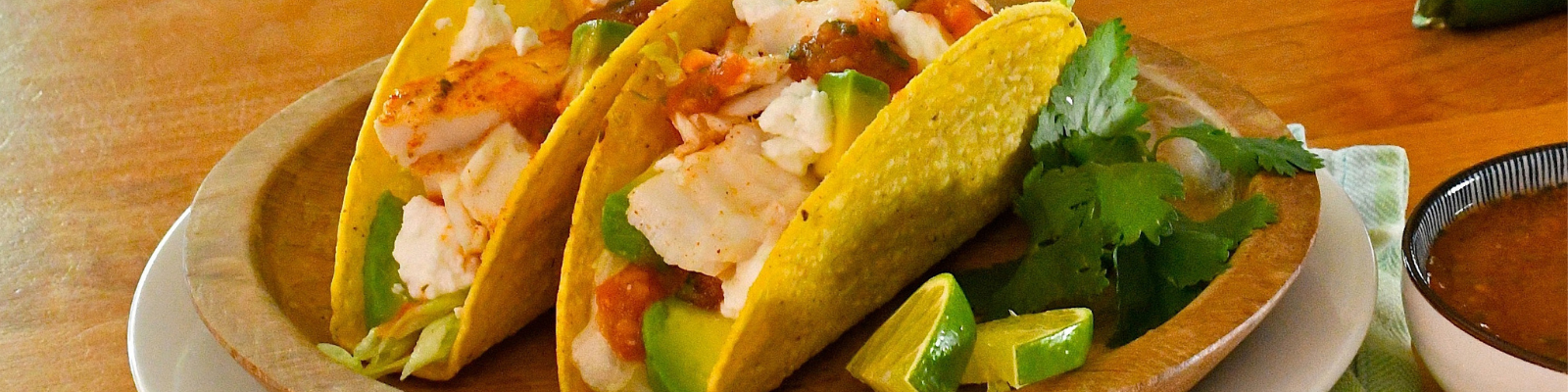 Cod Tacos with Spicy Salsa Roja and Avocado