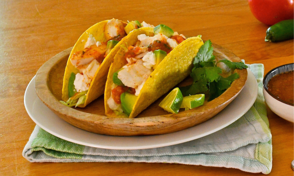 Cod Tacos with Spicy Salsa Roja and Avocado