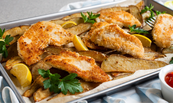 Crispy Coated Snapper with Oven Chips