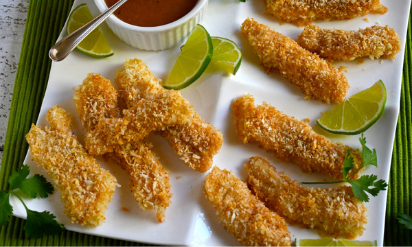 Panko Cod Sticks with Sweet and Sour Papaya Dip