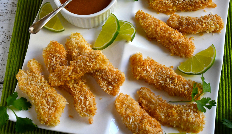 Panko Cod Sticks with Sweet and Sour Papaya Dip