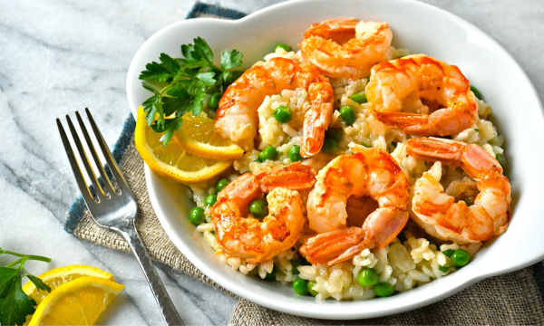 Parmesan Pea Risotto with Prawns for Two