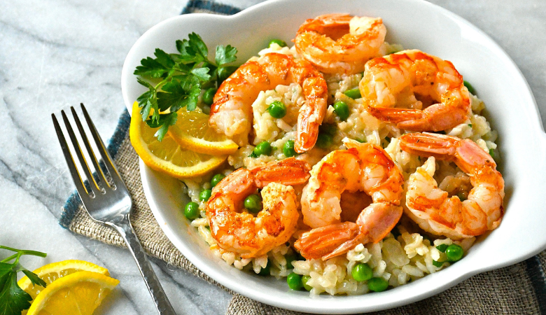 Parmesan Pea Risotto with Prawns for Two