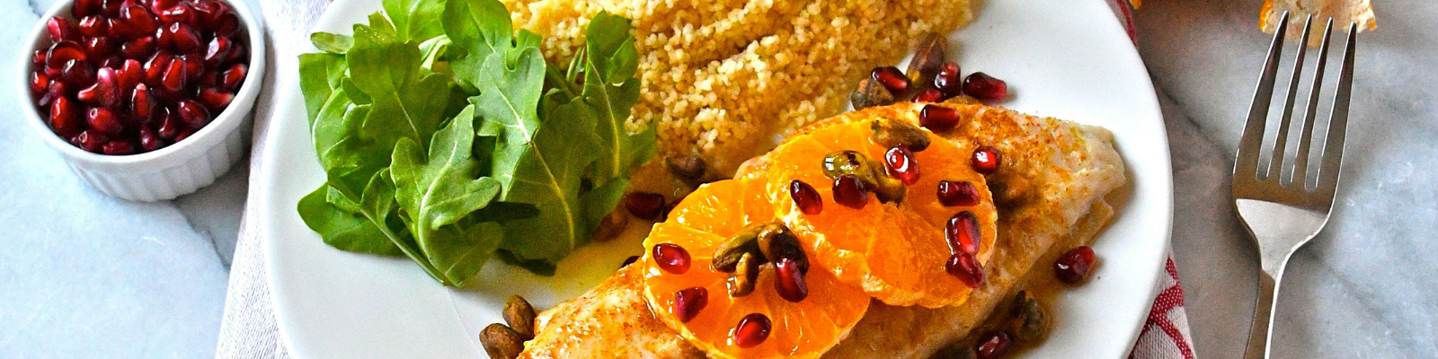 Rockfish with Orange, Pomegranate and Pistachios