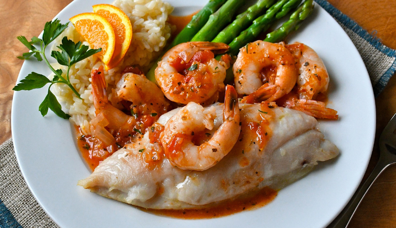 Snapper with Prawns Fra Diavolo 