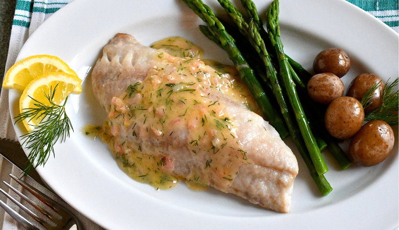 Rockfish Fillets with Lemon Dill Butter Sauce 