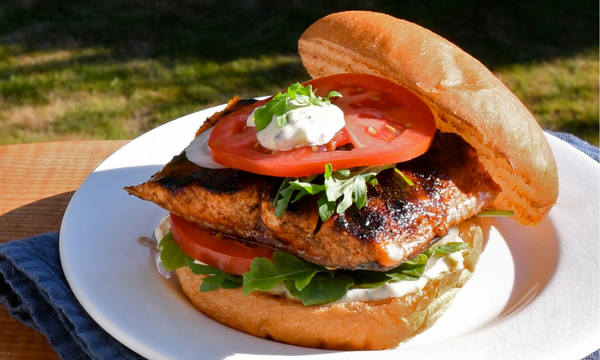 Spiced and Charred B.C. Salmon Burgers 