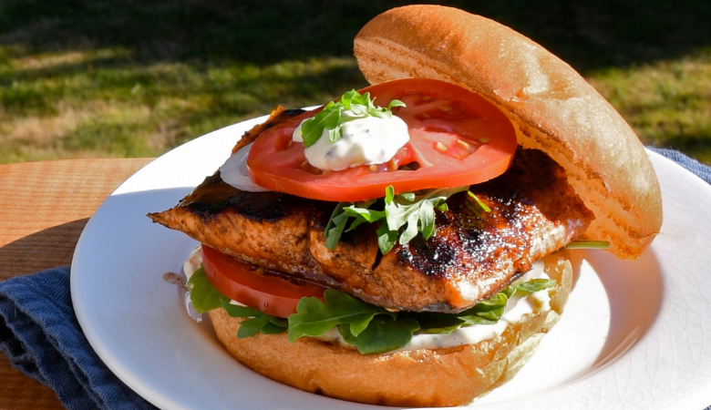 Spiced and Charred B.C. Salmon Burgers 