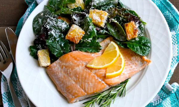 Steelhead Fillets with Baby Kale Blend Caesar Salad