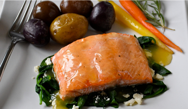 Steelhead with Spinach, Feta and Lemon Honey Sauce