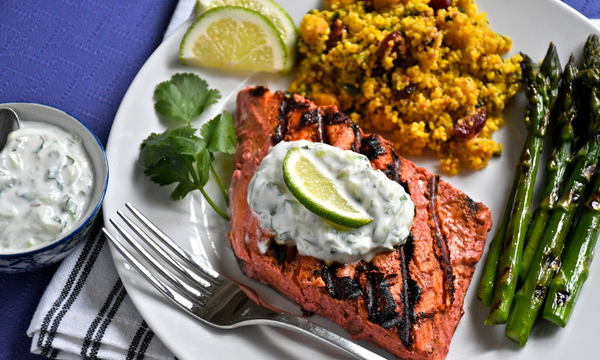 Tandoori Grilled Salmon with Cucumber Raita 