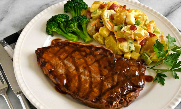 BBQ Sirloin Steaks with Bacon Cheddar Potato Salad 