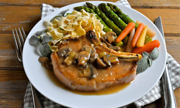 Tender Baked Pork Chops in Mushroom Leek Sauce