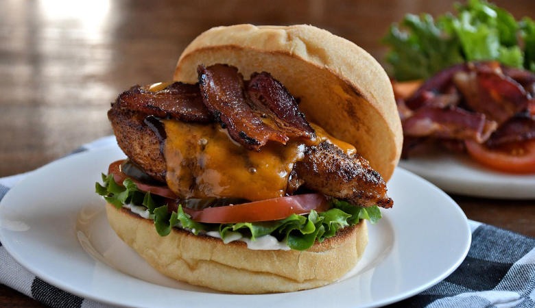 Baked Bacon Cheddar Chicken Burgers 