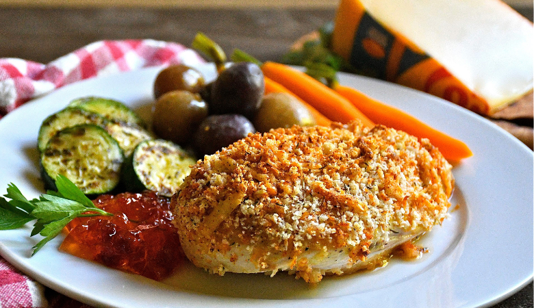 Baked Chicken Breasts with Gouda, Thyme and Dijon Crust