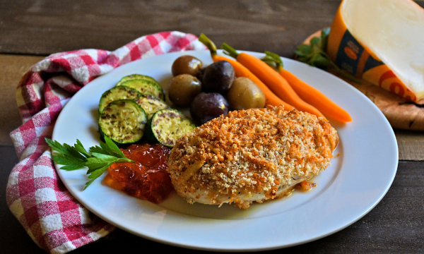 Baked Chicken Breasts with Gouda, Thyme and Dijon Crust