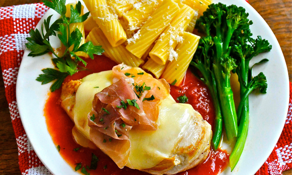 Chicken with Provolone Cheese, Prosciutto and Marinara Sauce