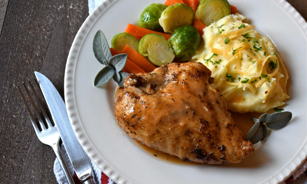 Roast Chicken Breast Dinner with Gouda Mashed Potatoes 