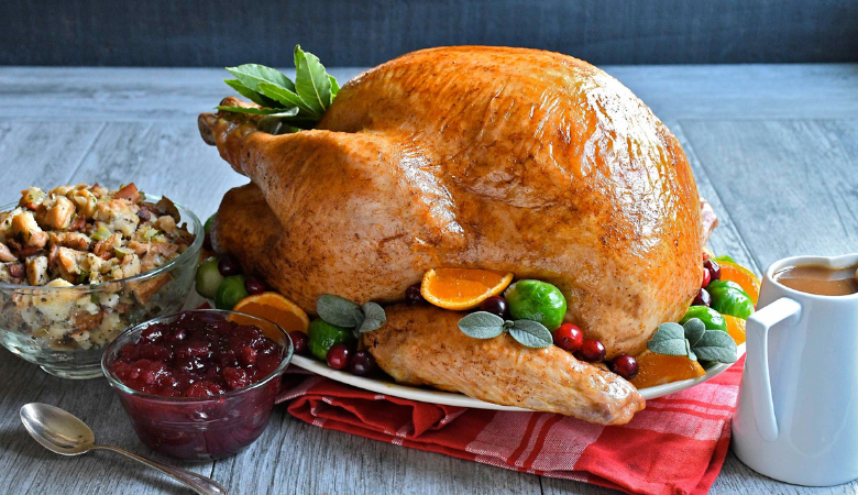 Roast Turkey with Smoky Bacon, Onion and Sage Dressing