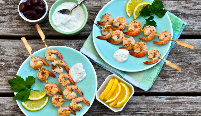 Greek-style Grilled Prawn Skewers