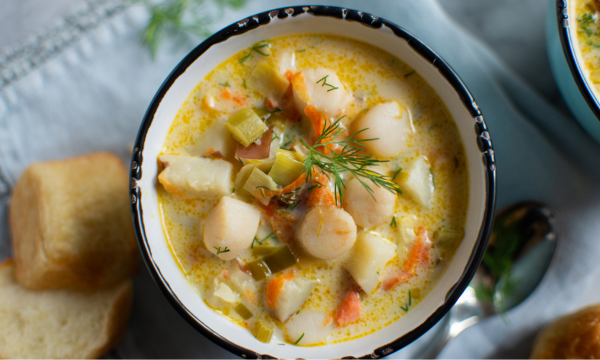 Scallop Chowder with Smoked Salmon & Leeks