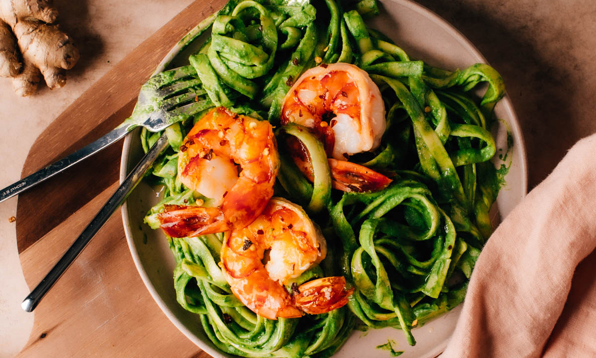 Prawn Fettuccine with Creamy Green Sauce